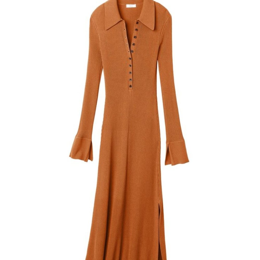 A.L.C. Lance Ribbed Maxi Dress Cognac Brown Long Sleeve Size S NWT